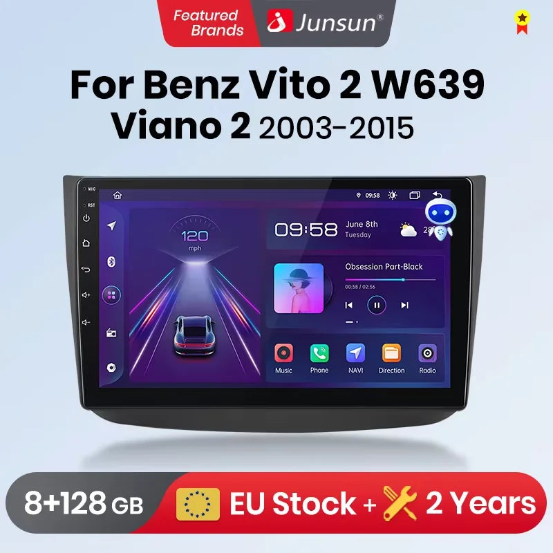 Junsunun CarPlay Android Auto Car Radio for Mercedes-Benz Vito 2 W639 Viano 2 2003-2015 GPS Intelligent Systems Stereo Multimedia