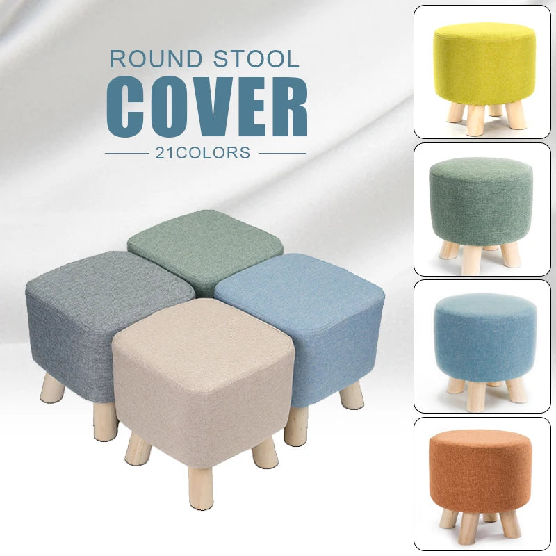 Elastic Footstool Cover Cotton Linen Stretch Sofa Protector Ottoman Slipcover Washable Ottoman Pouffe Foot Rest Stool Covers