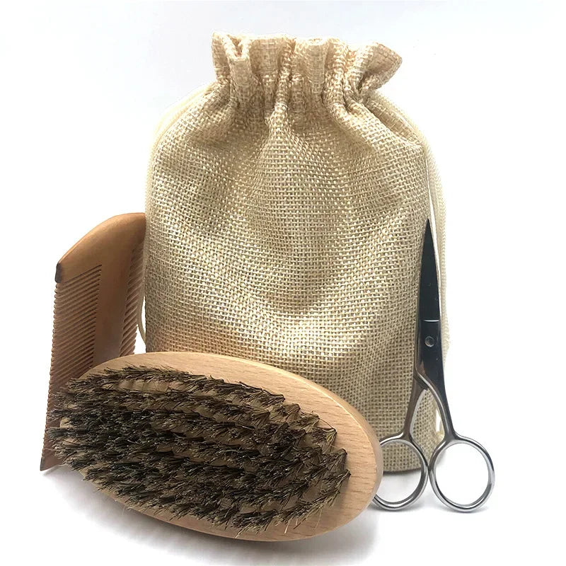 kit de toilettage Baume avec peigne à ciseaux & Brosse Croissance Soins quotidiens Barbe