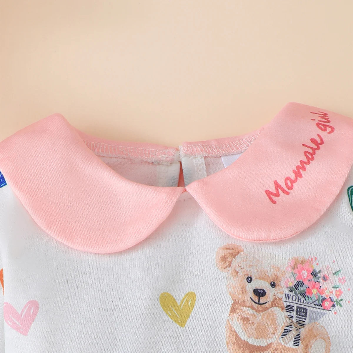 Newborn Baby Girl 3Pcs/Set Heart-shaped Printed Long sleeved Jumpsuit, Hat, and Drool towel Set for 0-18 Months cute baby girl