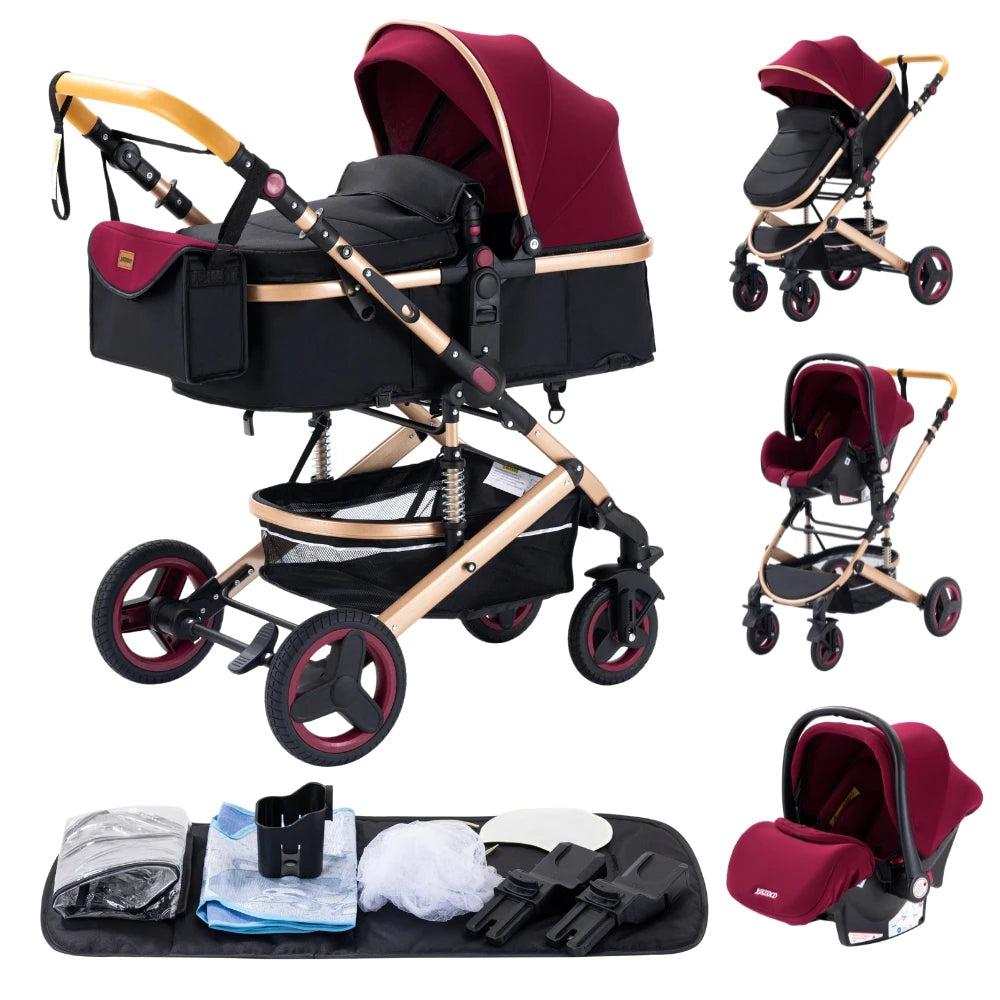 Poussette bébé 3-en-1 compacte, siège auto pour bébé, système de voyage portable pour bébé, poussette légère, poussette bidirectionnelle