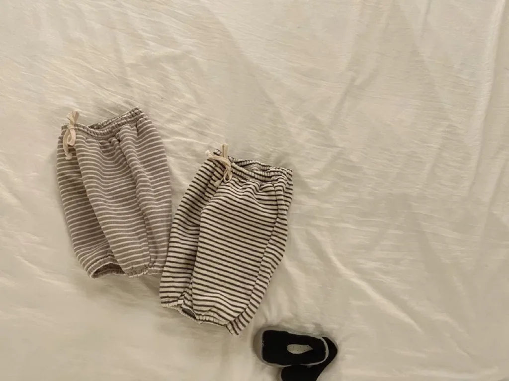 Autumn Winter Ins Infant Striped Plus Velvet Trousers Boy Baby Retro Fleece Thick Casual Pants Girl Children Warm Cotton Pants