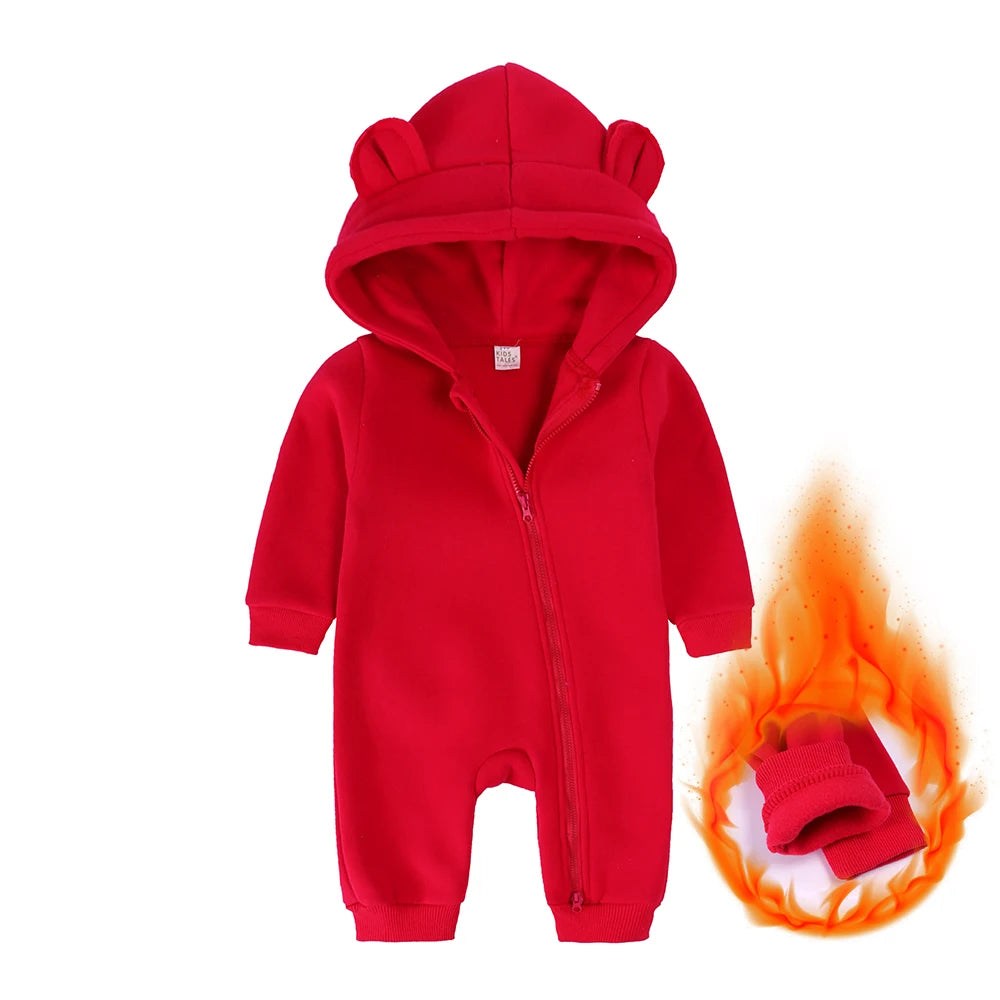 2025 Newborn Baby Romper Warm Clothes Winter Thicken Fleece Hooded Bear Onesie Toddler Boy Girl Jumpsuits Infant Pajamas