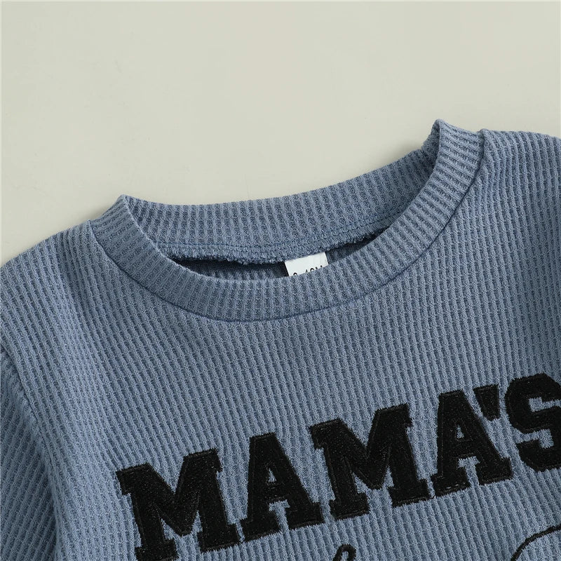 Toddler Baby Boy Fall Tracksuit Outfit Letter Embroidery Crew Neck Long Sleeve Sweatshirt Tops with Pants 2 Pcs Set