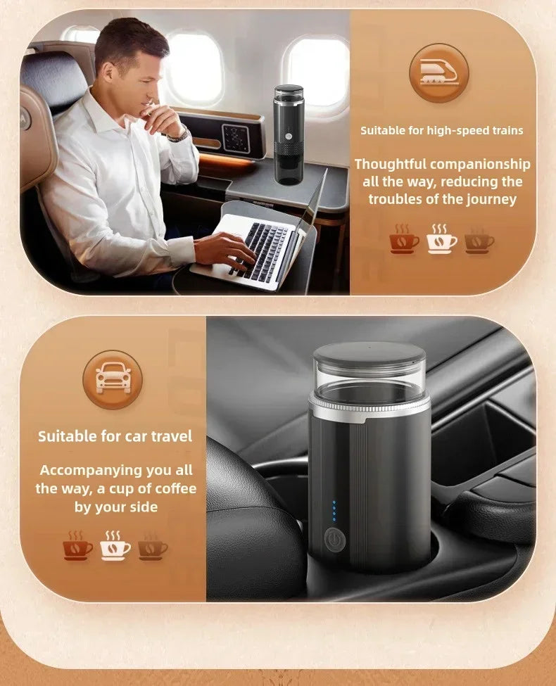 Portable electric coffee machine is suitable for ground coffee and KCUP capsules, but it does not have a heating function