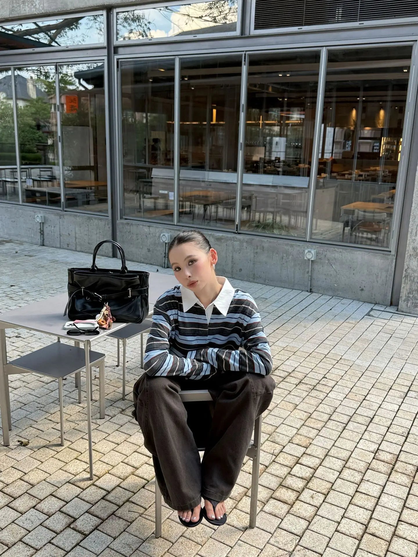 DEAT Fashion Splicing Silhouette Curved Jeans Women's High Waist Loose Wide Leg Denim Pants Autumn New 7A1005