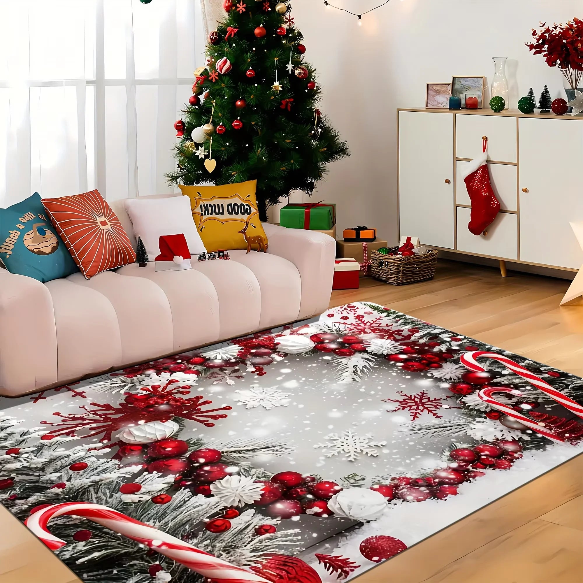 VIKAMA Christmas Rug Festive Carpet For Live Room Large Area Rug Bedroom Rug Soft Doormat Welcome Mat Home Decoration