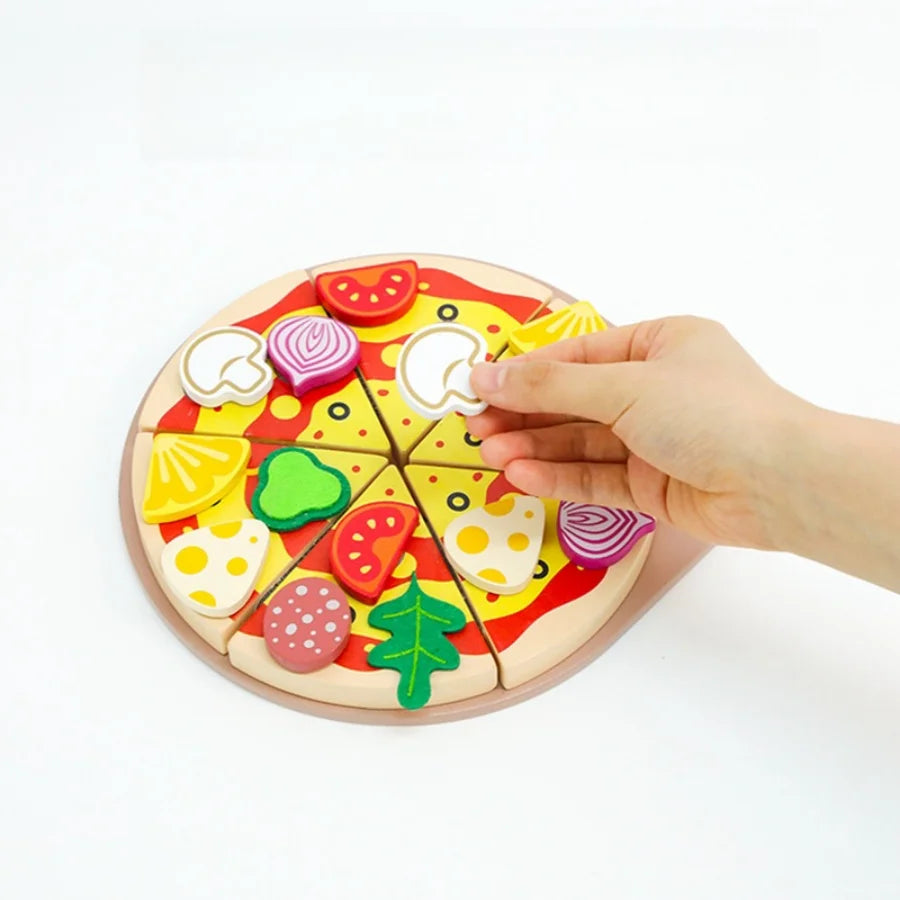 Wooden simulation fruits and vegetables, children's play kitchen, convenience store, boys and girls' cake, pizza, toys