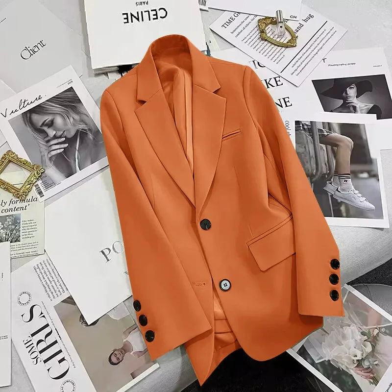 Elegant Commute Slim Fit Women's Single-breasted Jacket Pure Color Fashionable Polyester Fiber Full Sleeve Suit Top