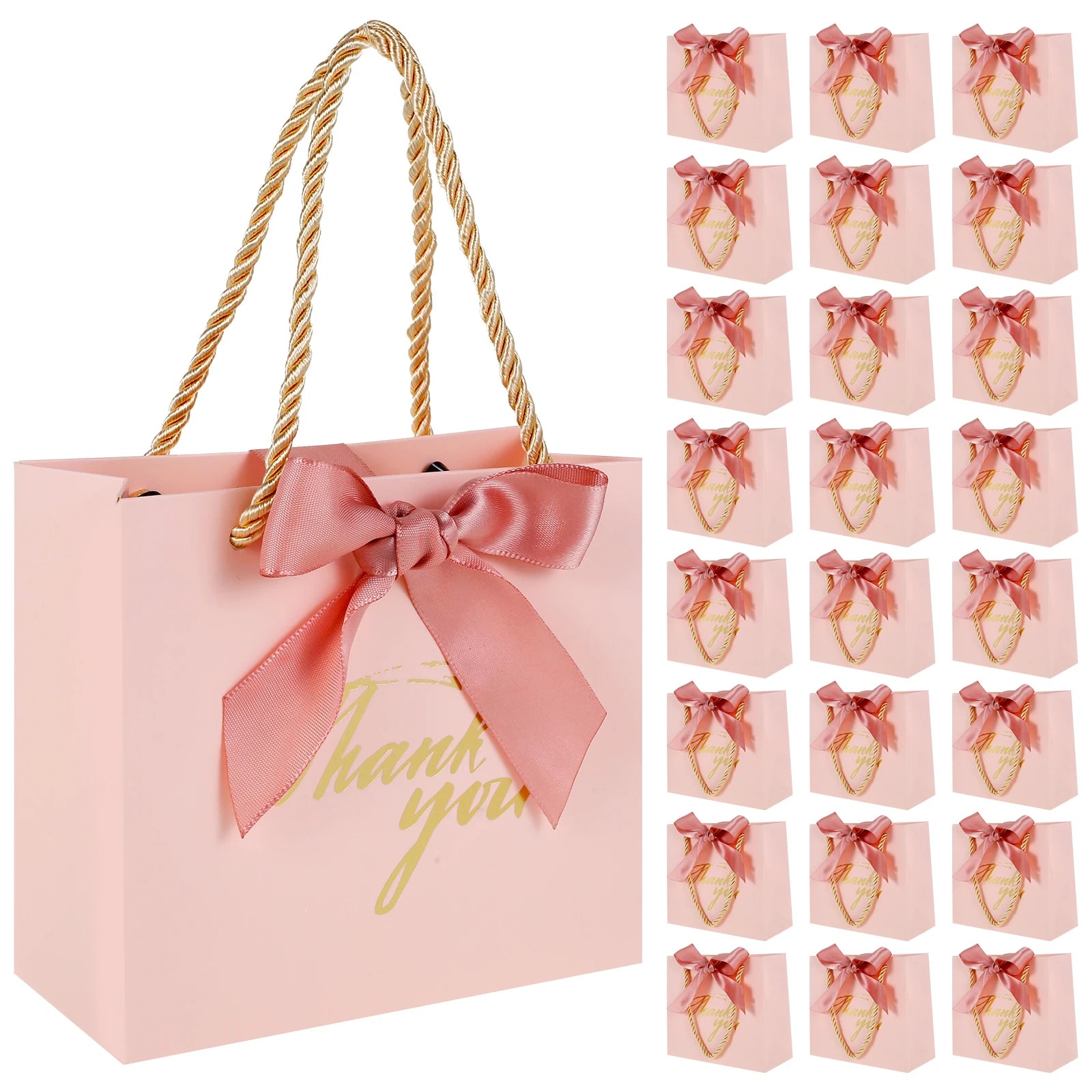 24 Pack Thank You Gift Bags with Handles Small Favor Bags with Bow Ribbon for Baby Shower, Wedding, Party Favor, Birthday