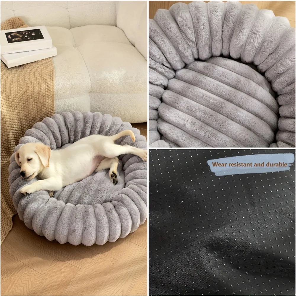 50-90cm Round Pet Bed Imitation rabbit fur for Dog Bed Super Soft Cat Bed Long Plush Dog House with Anti Slip Bottom for Cat Dog