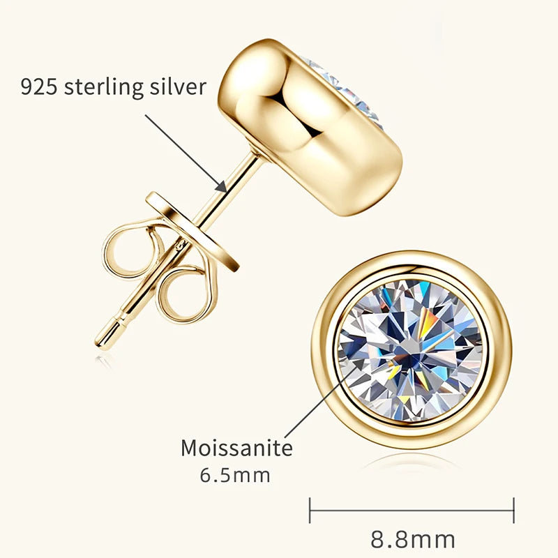 Lnngy 925 Sterling Silver Stud Earrings 5mm/6.5mm Round Moissanite Eearring With Certificate for Women Girl Daily Jewelry Gift