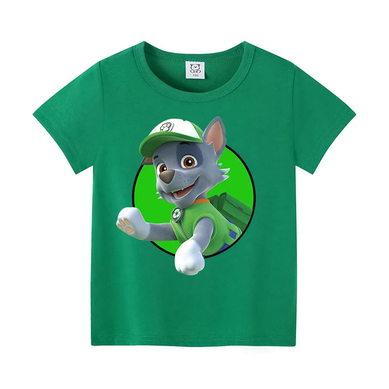 Paw Patrol Child Short Sleeve T-shirt Cartoon Chase Skye Print Cotton Tees Boy Girl Summer Casual Tops Kawaii Kids Birthday Gift