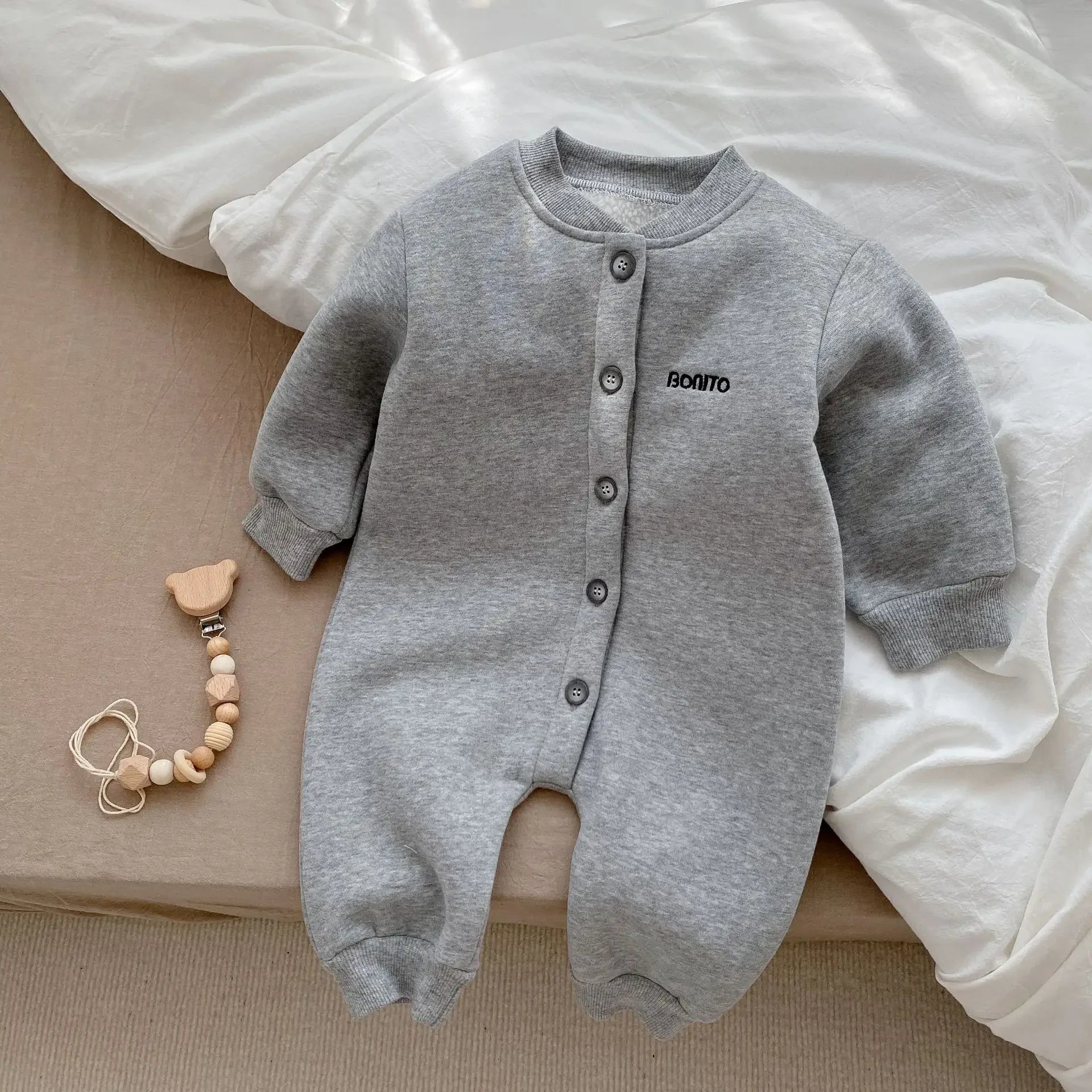 Newborn Clothes Thickened Autumn Winter Baby Solid Color Jumpsuots Newborn Boys Girls Clothes with Plush Baby Long Sleeve Romper