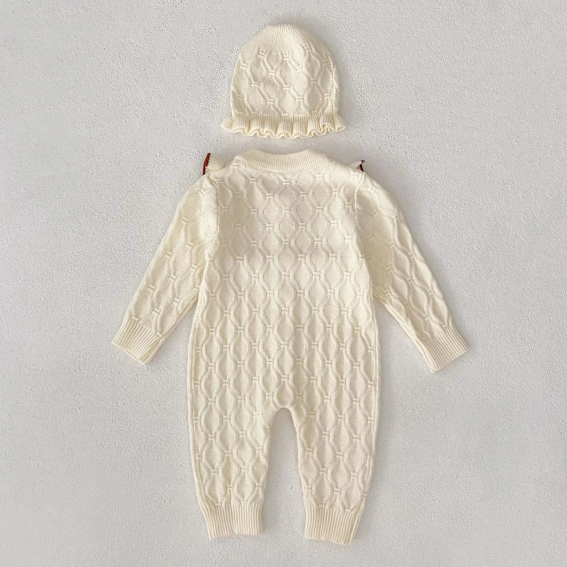 Christmas Baby Rompers Clothes Hat Autumn Winter Knitted Bow Newborn Girls Jumpsuits Fashion Solid Plain Toddler Kids Rompers