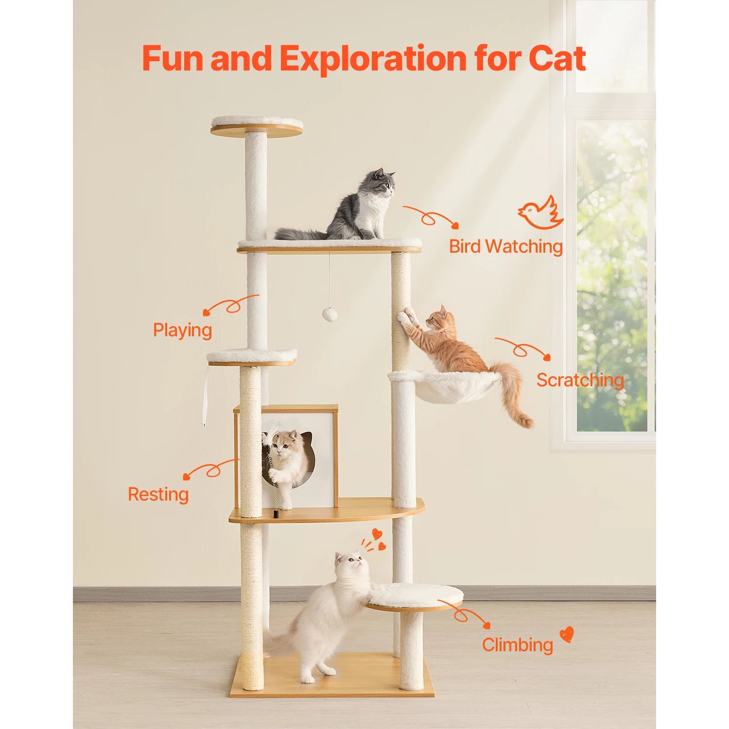 SucceBuy Large Cat Tree 68.9inch Tall Multi-level Cat Condo Furniture Activity Center with Cozy Perches Kitten House for Indoor