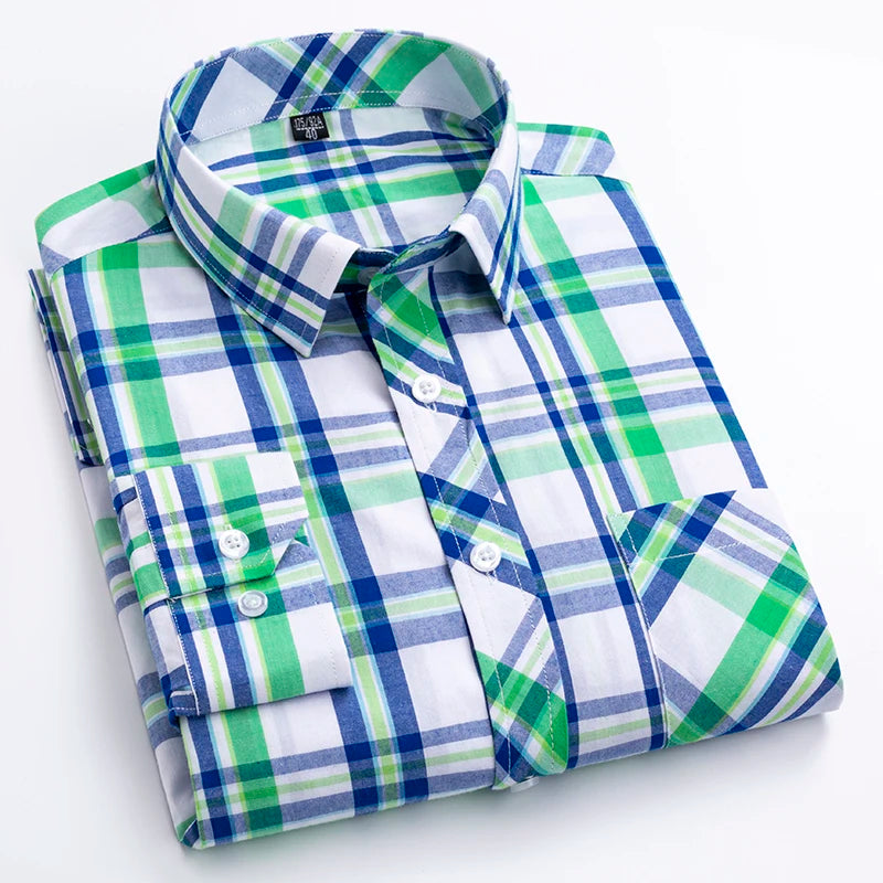 Men's Plaid Shirts Plus size 100% Cotton Long Sleeve Young Boy Streetware Clothing Soft Confortable Daily Smart Shirt Casual Top