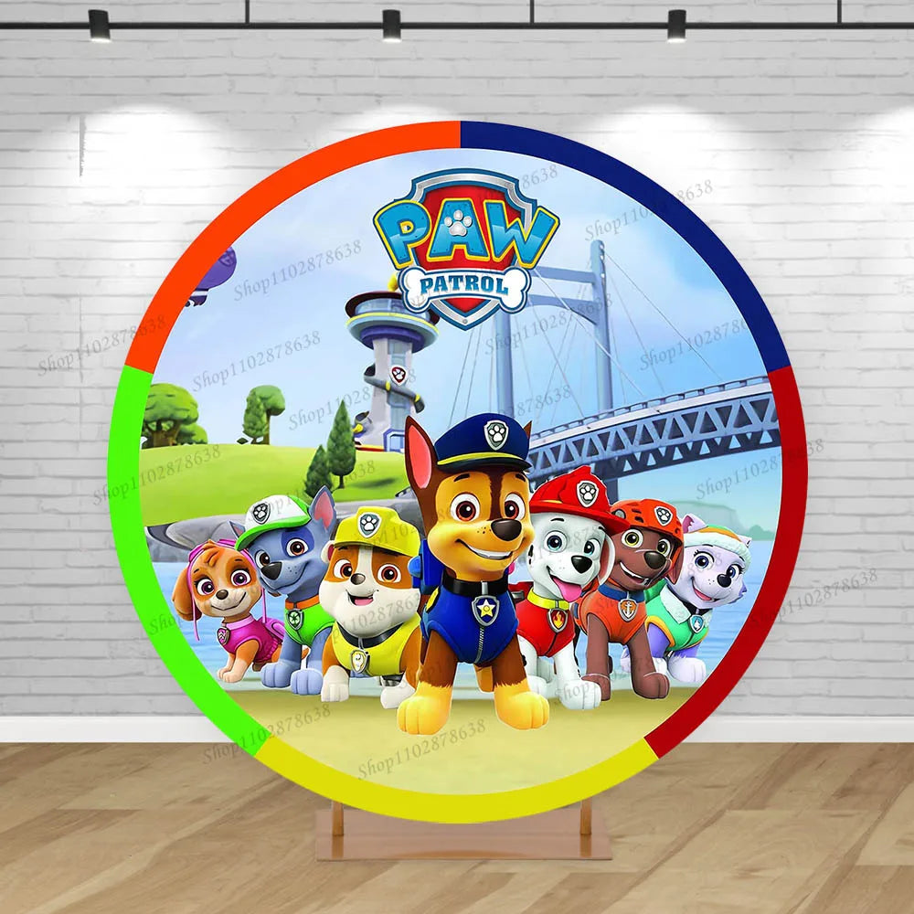Paw Patrol Round Background Cover Boys1st Birthday Party Backdrop Baby Shower Cartoo Run Dogs Circle Cylinder Event Plinth Decor