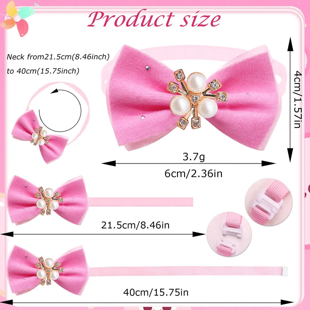 10PCS Diamonds Pet Collars For Dogs Bowties Adjustable Dog Bow Ties Small Cat Necklaces Winter New Pet Grooming Supplies