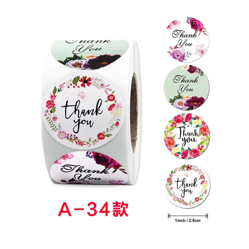 50-500pcs 1inch Thank You Sticker Scrapbook Envelope Seal Sticker Gift Flower Decoration Stationery Label Sticker Wedding Party