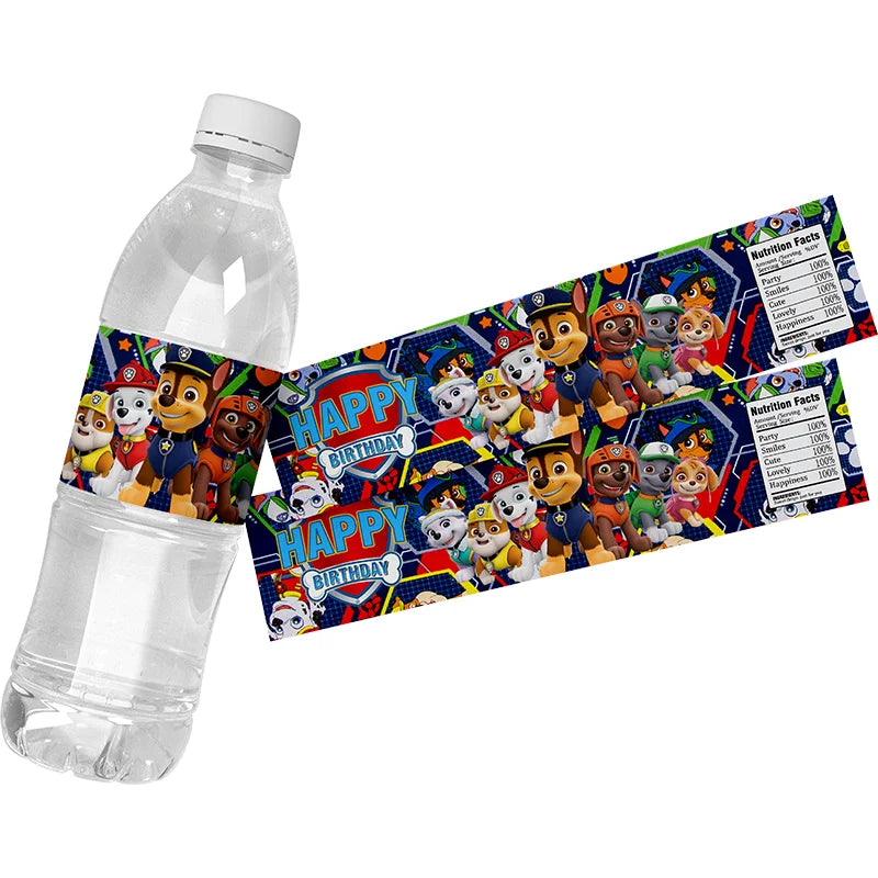 24pcs Paw Patrol Theme Water Bottle Stickers Labels Baptism Baby Shower Birthday Decor Supplies Dogs Party Water Bottle Wrappers