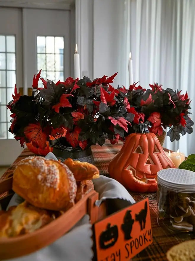 35cm Autumn Artificial Maple Leaves Bouquet Silk Plants Branch for Halloween Thanksgiving Day Fireplace Festival Home Fall Decor