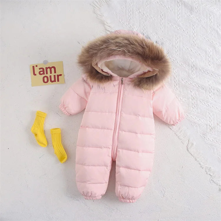 Lawadka 0-12M Winter Newborn Rompers Down Cotton Baby Girls Boys Romper Solid Infant Hooded Jumpsuit Snow Warm Thick Clothes