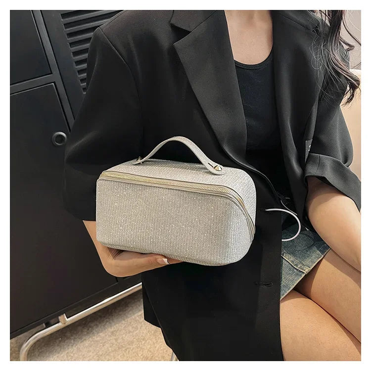 Sac à cosmétiques, grande capacité, design à paillettes fines, sac de toilette léger et pratique