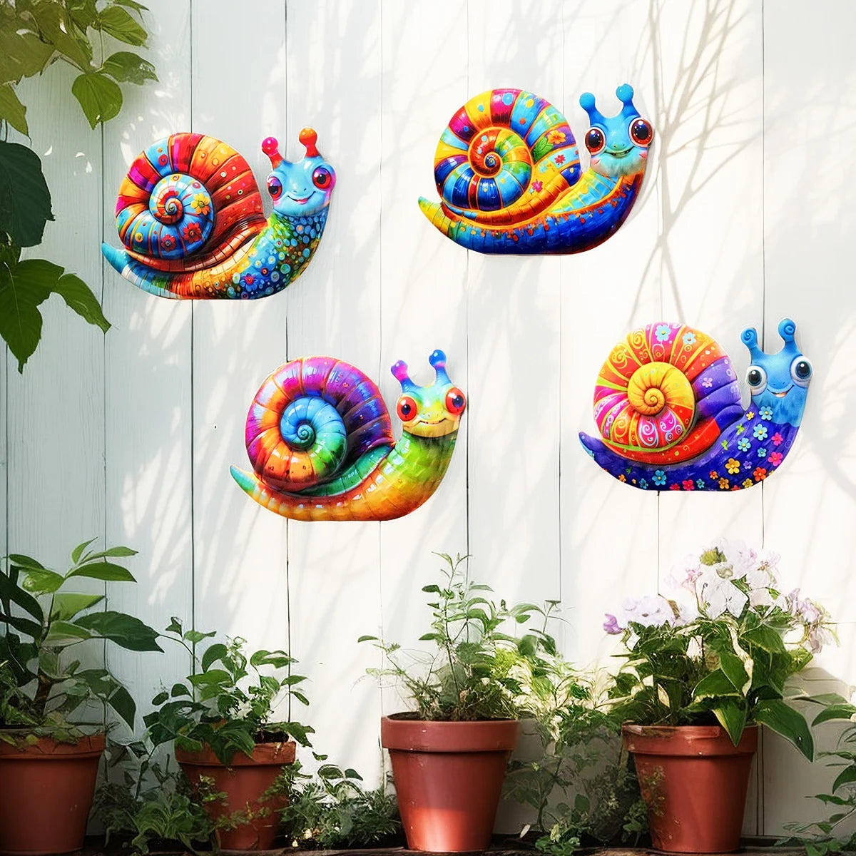 Metal Art Snail Wall Decor Colorful Iron Art Snail Sculptures Snail Hanging Ornament for Outdoor Home Office Yard Garden Wedding