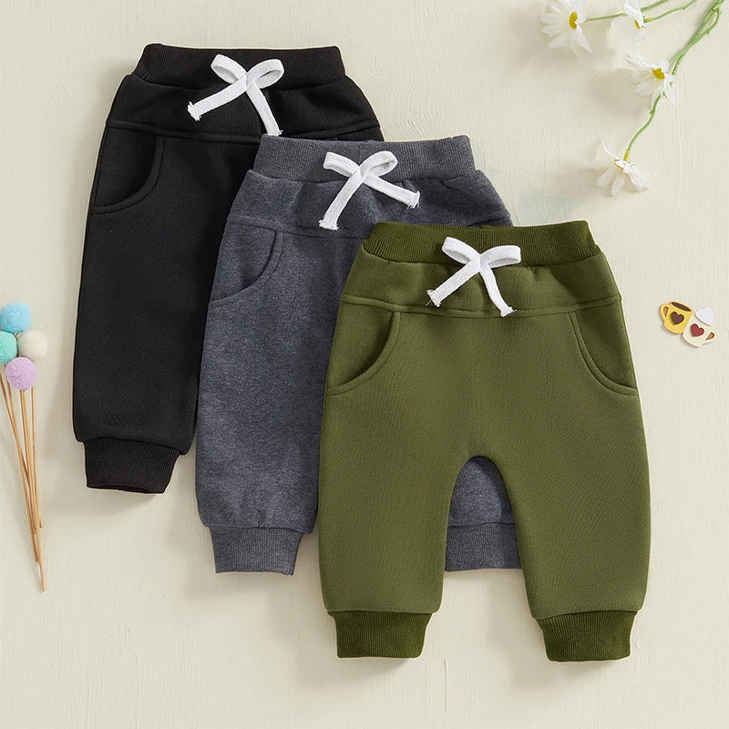 Toddler Baby Boys Sweatpants 3 Pack Solid Color Elastic Waist Trousers Bottoms Casual Pants Long Pants