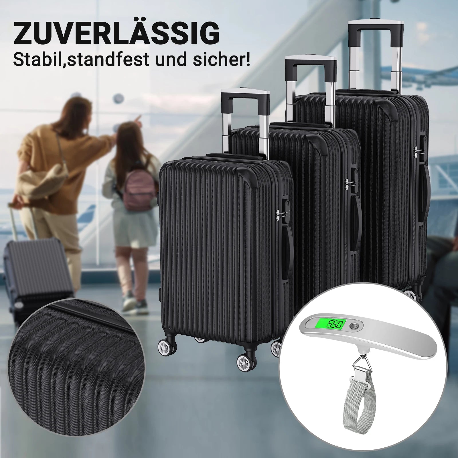 Luggage Set of 3 with Lock, 4 Rolling Spinner Wheels, ABS Lightweight Trolley Travel Suitcase for Hand Luggage Business Trip