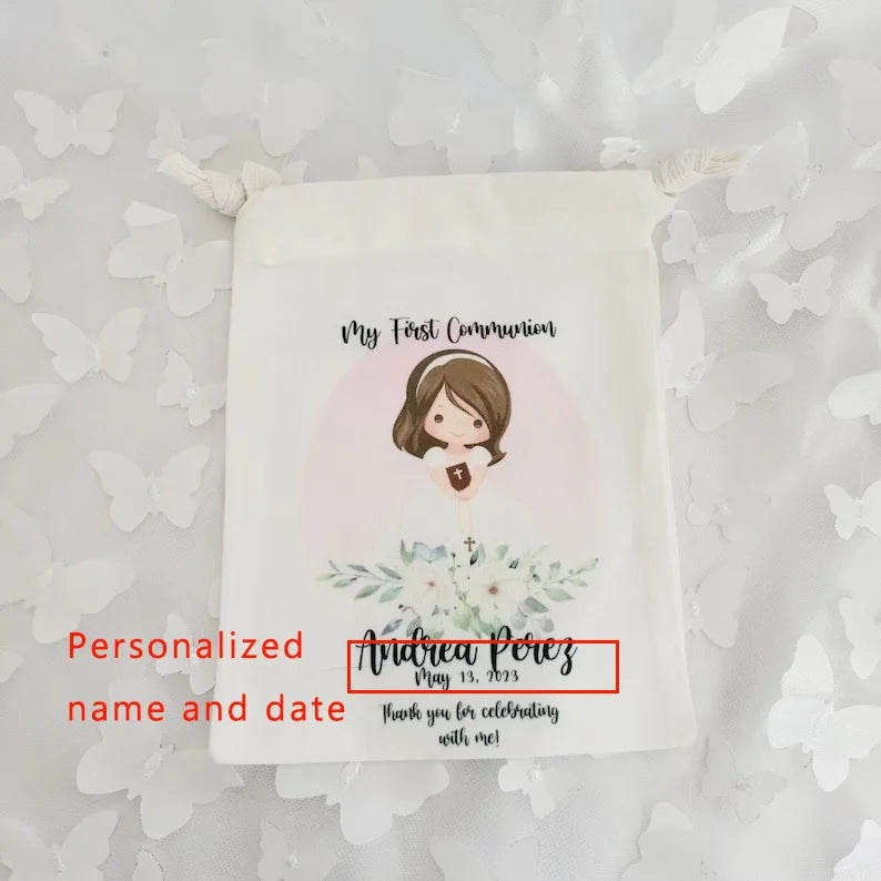 5pcs Personalized boy girl 1st First Holy Communion party bags Baptism Confirmation Religious decoration welcome thank you favor