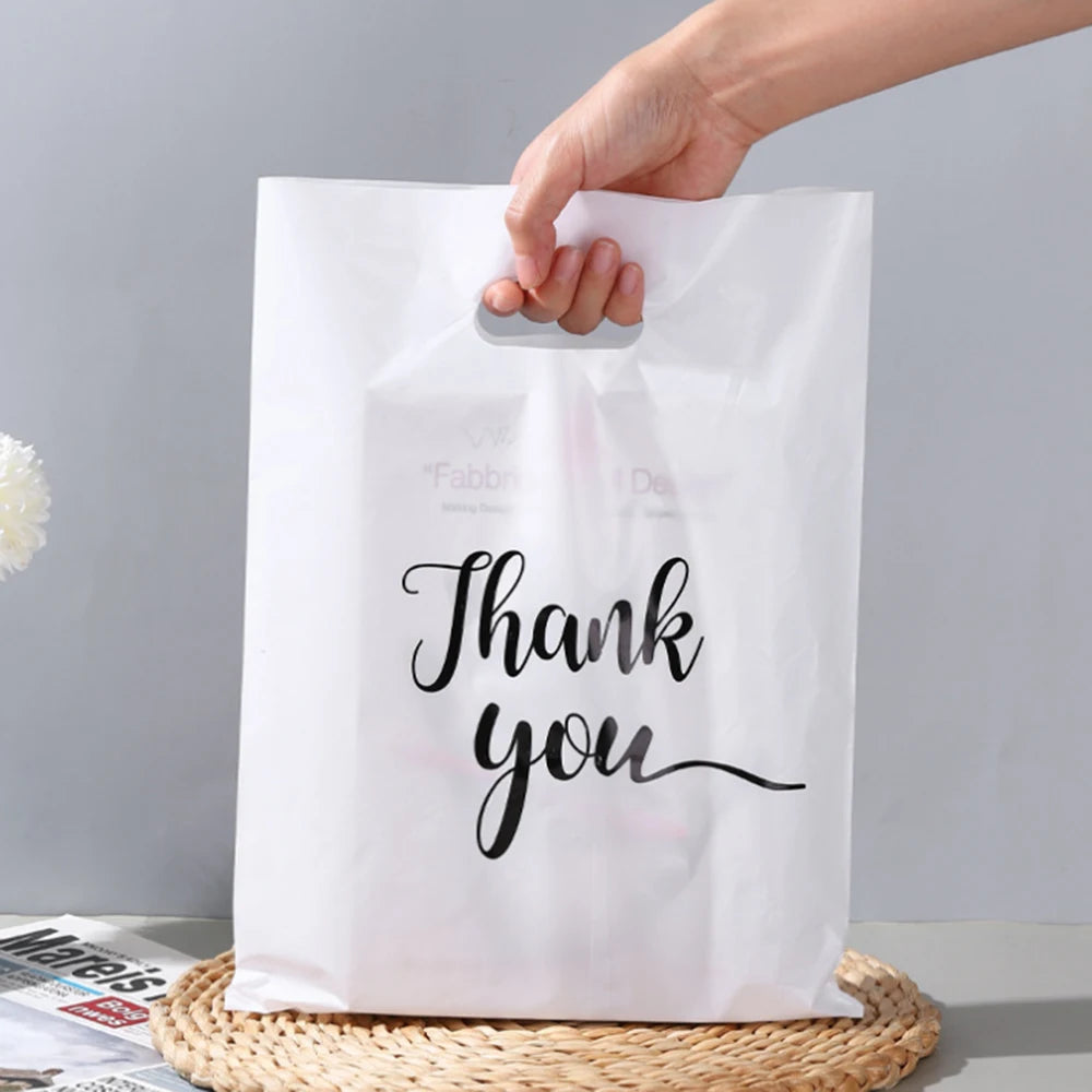 10/20/30pcs Thank You Gift Packaging Bags Plastic Shopping Bags with Handle Small Business Stores Wedding Birthday Wrap Gift Bag