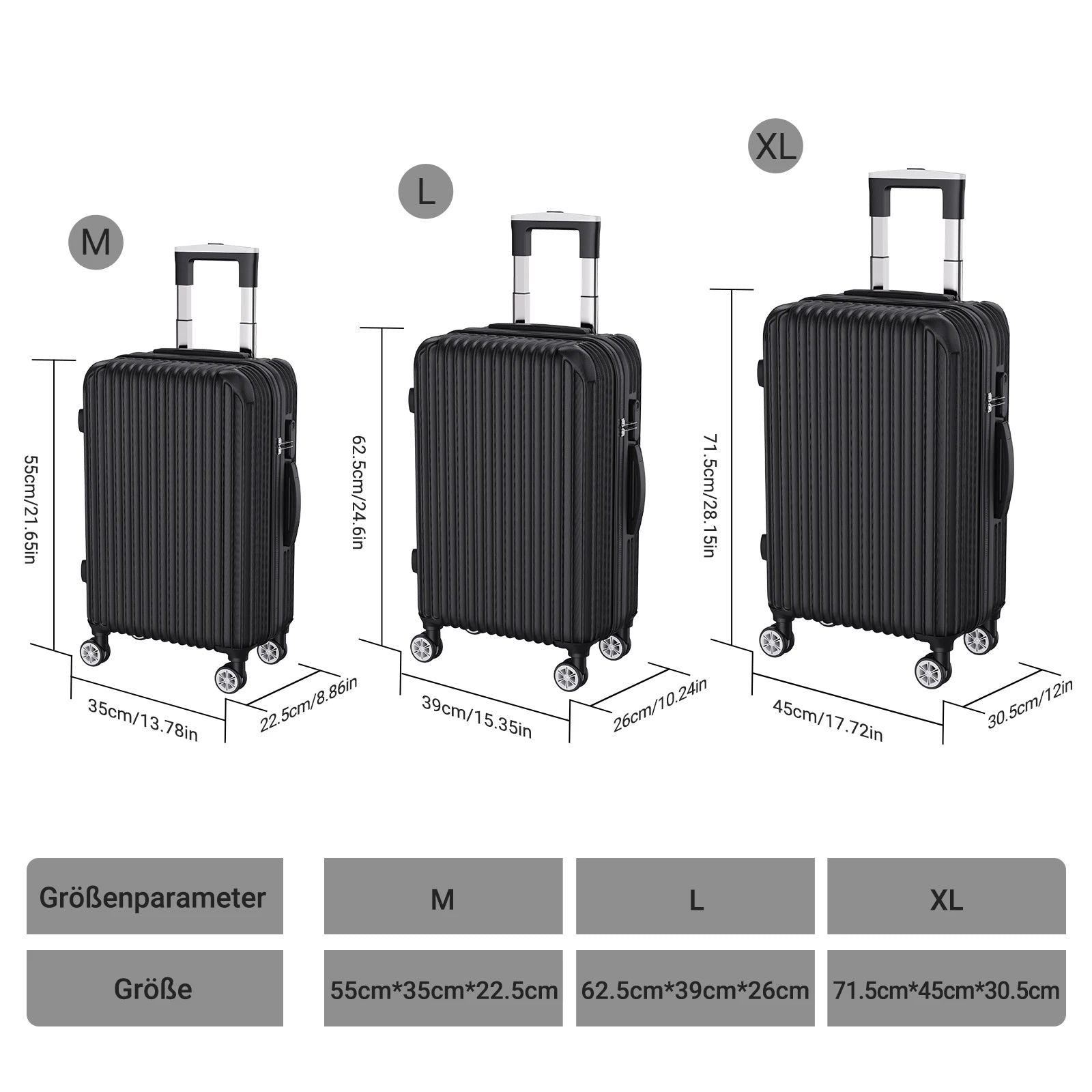 Luggage Set of 3 with Lock, 4 Rolling Spinner Wheels, ABS Lightweight Trolley Travel Suitcase for Hand Luggage Business Trip