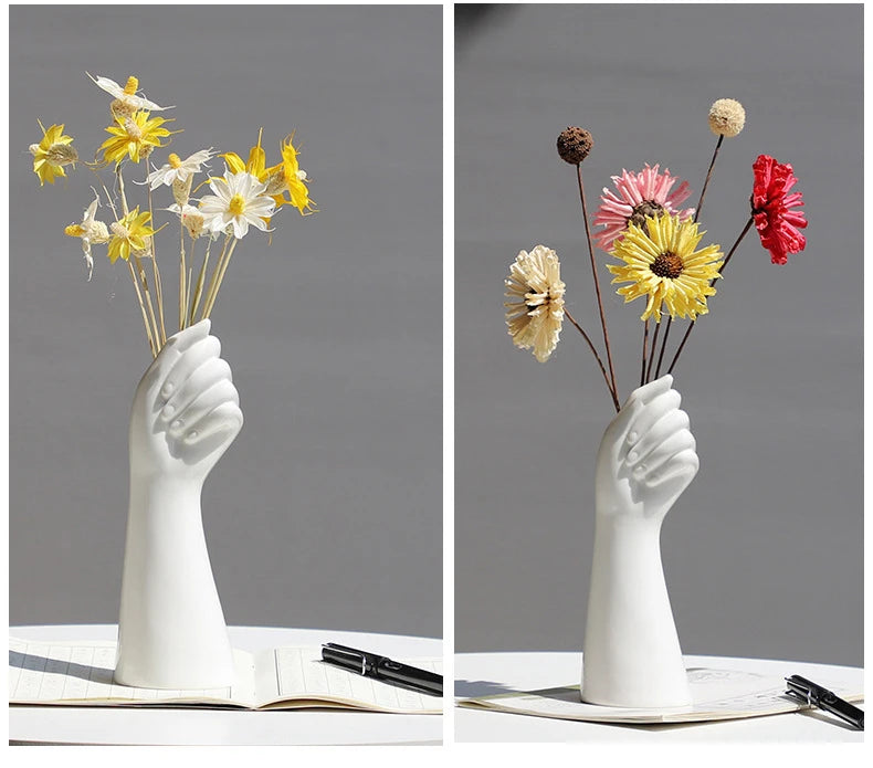 Ceramics Vase Hand Vase Flowers Arrangement Modern Home Office Decor Creative Plant Flower Vase Desktop Decoration Ornaments