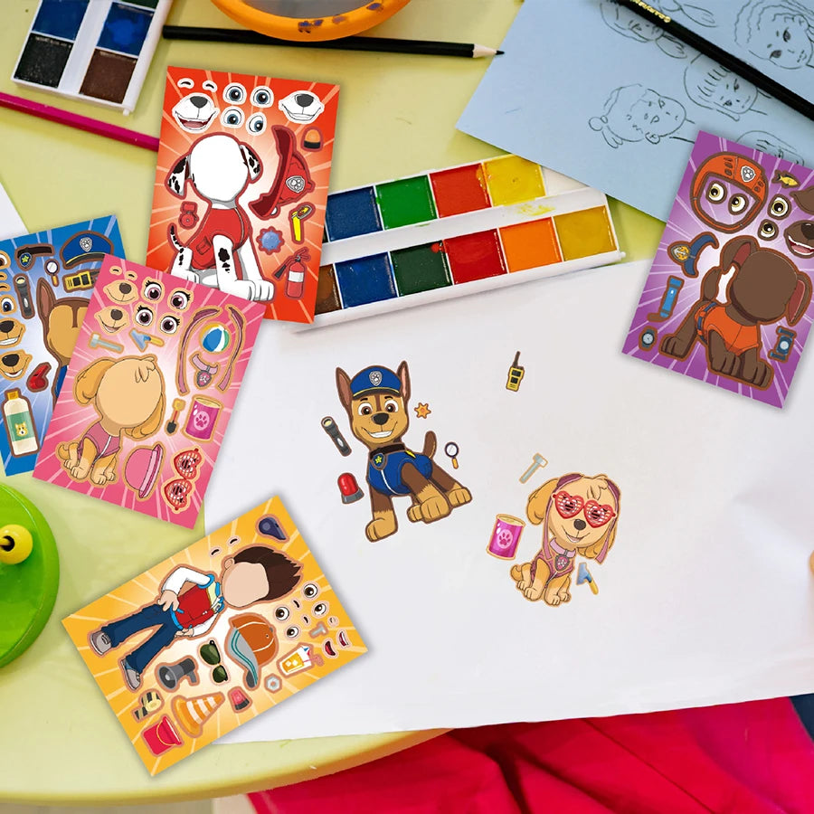 Cartoon Paw Patrol Birthday Party Supplies DIY Make a Face Puzzle Stickers Christmas Classroom Rewards Birthday Gifts for Kids