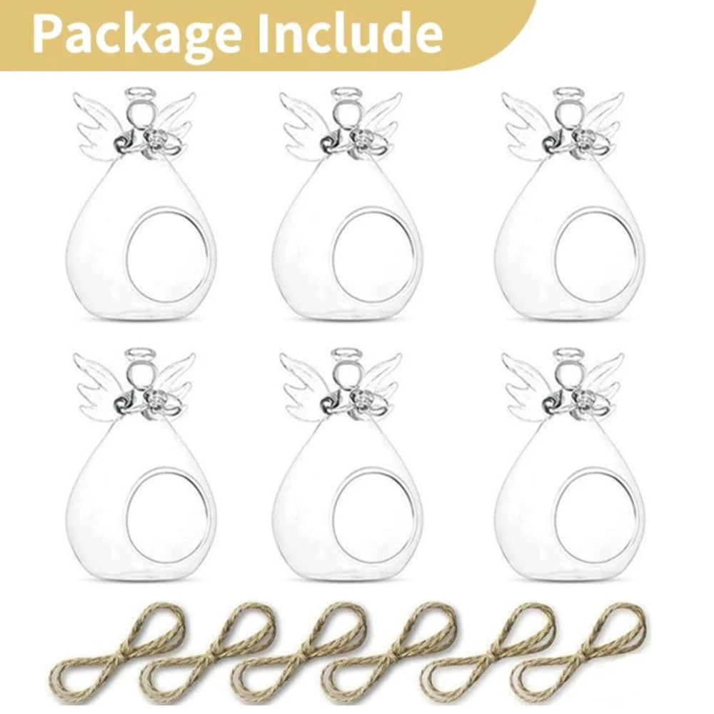 6/12 قطعة من حاملات الشموع الزجاجية الكريستالية اللطيفة على شكل ملاك لطاولة حفلات عيد الميلاد وعيد الشكر والنباتات الهوائية