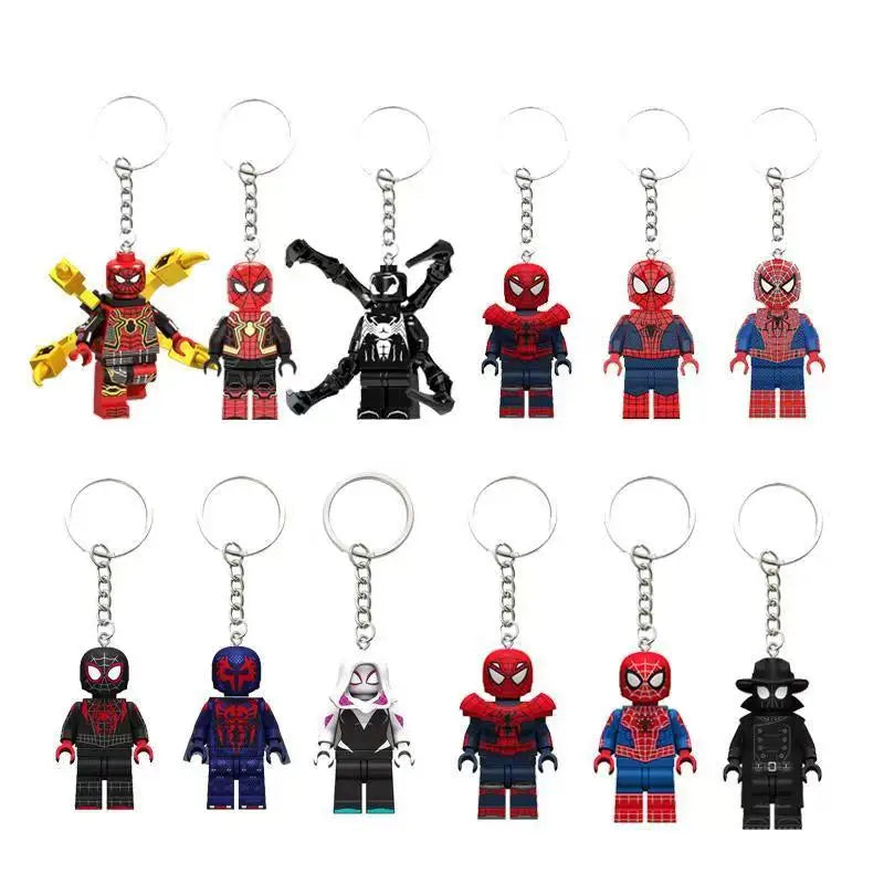 Marvel Spiderman Doll Universe Miles Gwen Cartoon Cute Building Blocks Assembled Toy Ornament Keychain School Bag Pendant Gift
