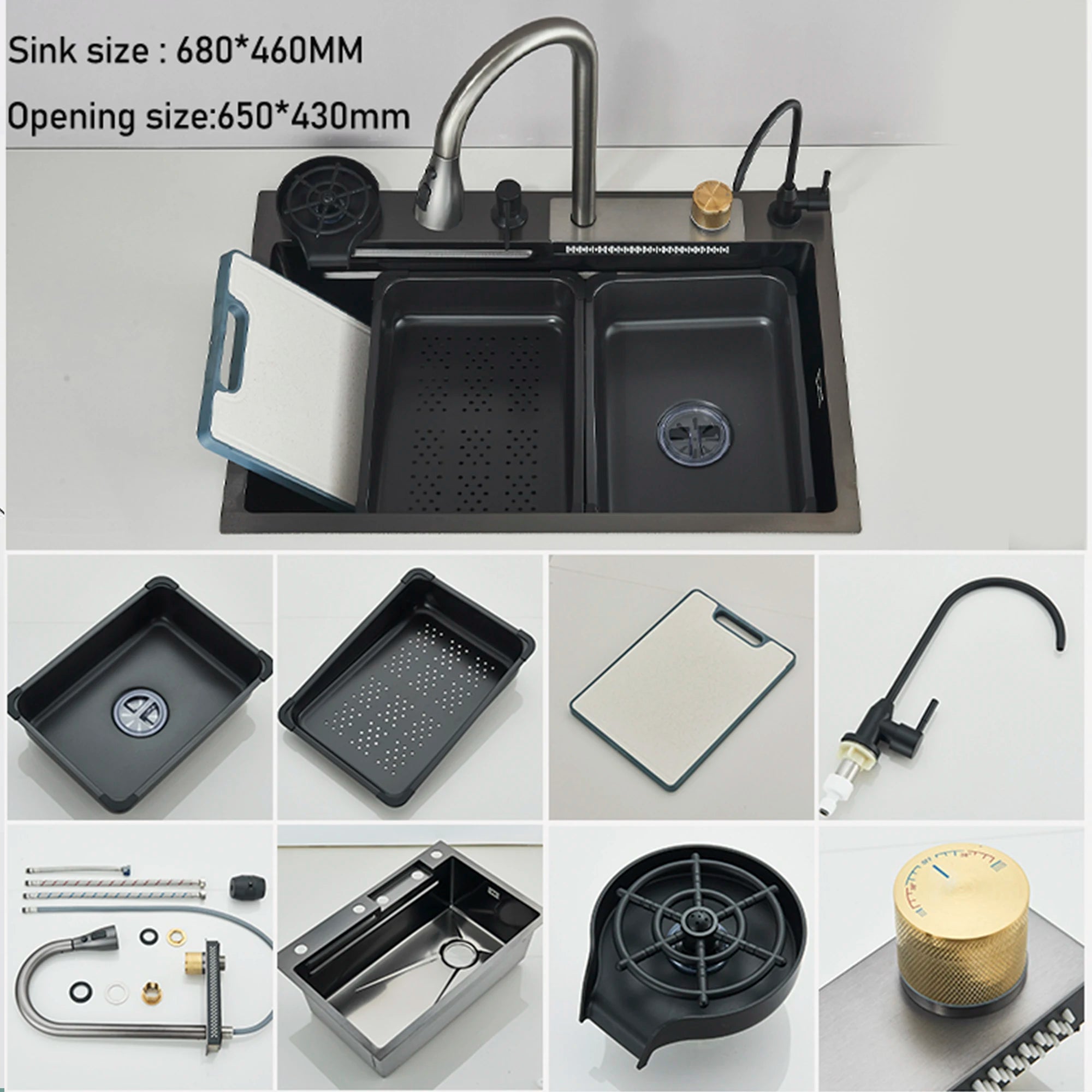 304 Stainless Steel Waterfall Kitchen Sink Large Single Slot Integrated 80X45cm Faucet Set Soap Dispenser Pure Water Tap