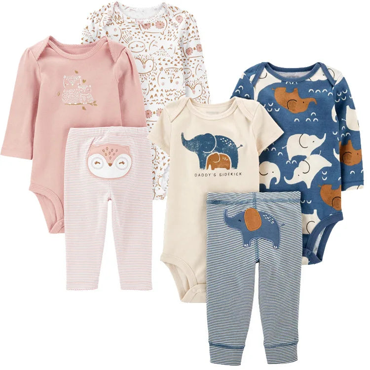 3Pcs Baby Clothes Set Cartoon Bodysuits Pp Pant Fashion Newborn Cotton Jumpsuit Pants Kids Toddler Rompers Clothing 6-24M