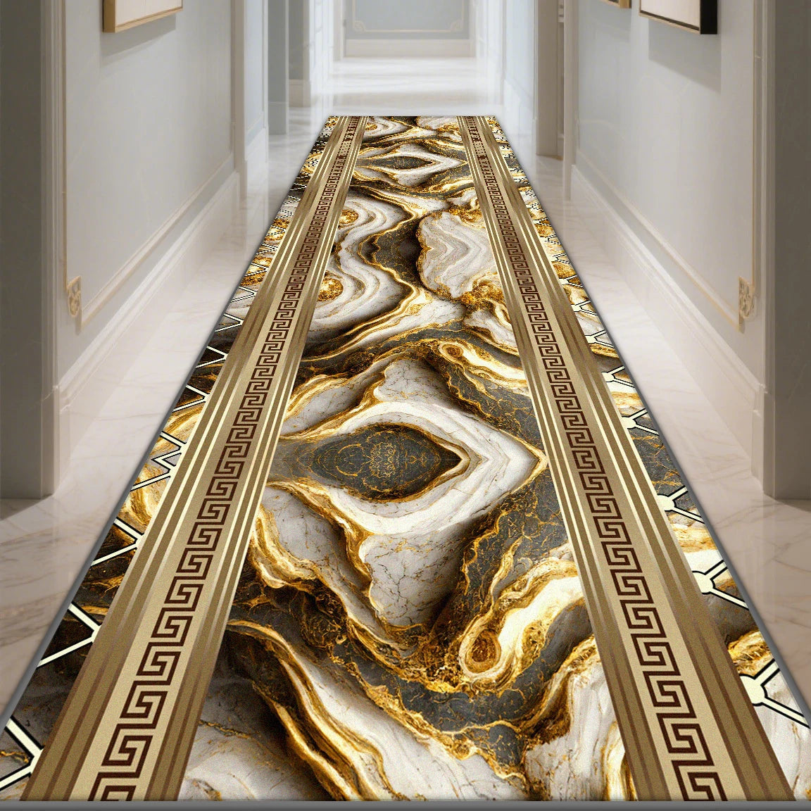 Modern Long Corridor Carpet Non-slip Hallway Luxury Gold Washable Rug Runner Entryway Decoration Home Stairway Mat Anti Slip