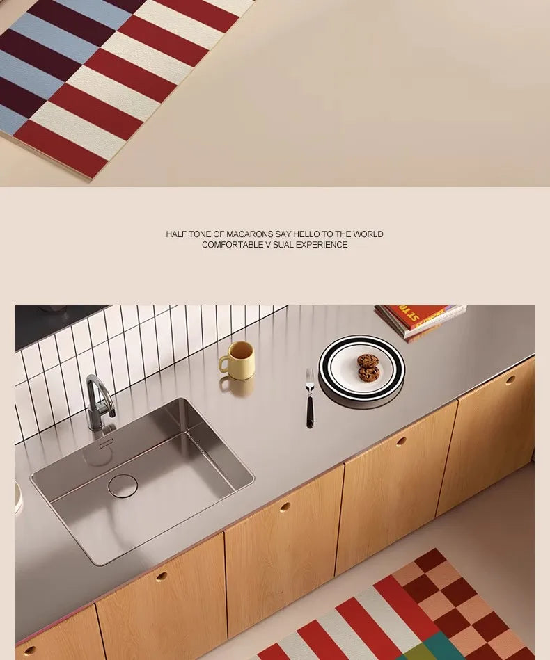 VIKAMA Retro Striped Simple Kitchen Floor Mats Diatomite Water-Absorbent Non-Slip Foot Mats Scrubbable Home Decoration Summer