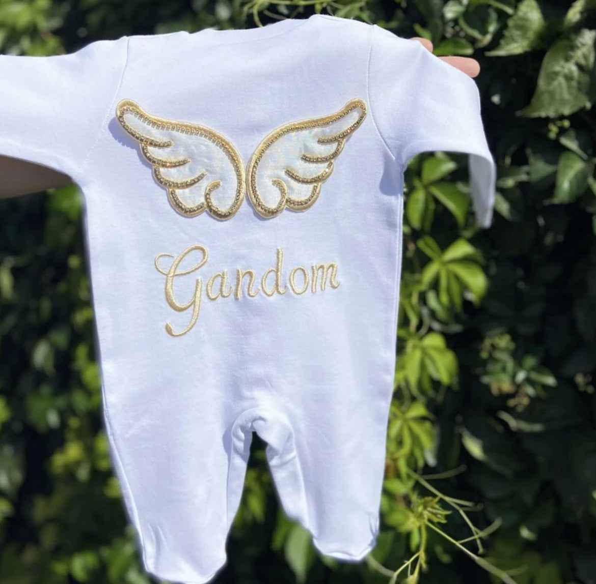 Dollbling 5pcs Wings Outfits Any Name Personalized Sweetwood Embroidery Gift Set Baby Pajamas Hat Welcome Home Ceremonial dress