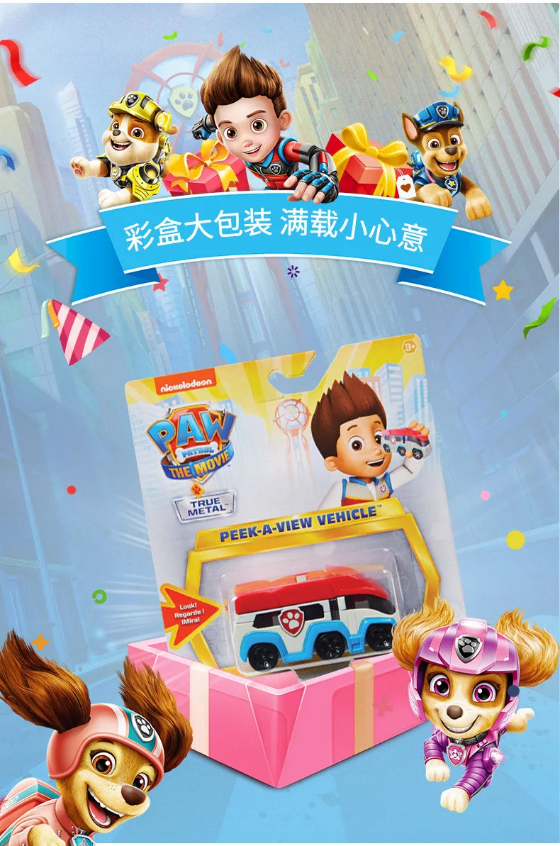 Original Paw Patrol True Metal Series Peek A View Vehicle Ryder Headquarters Patrol Car Movie Collectible Classic Kid Toys Gifts