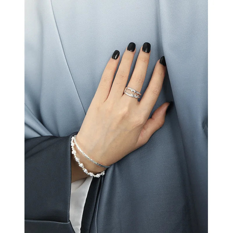 SHANICE 100% S925 sterling silver Tin Foil texture Open Bracelet&Bangles For Women Men Fashion Charm Jewelry Wholesale