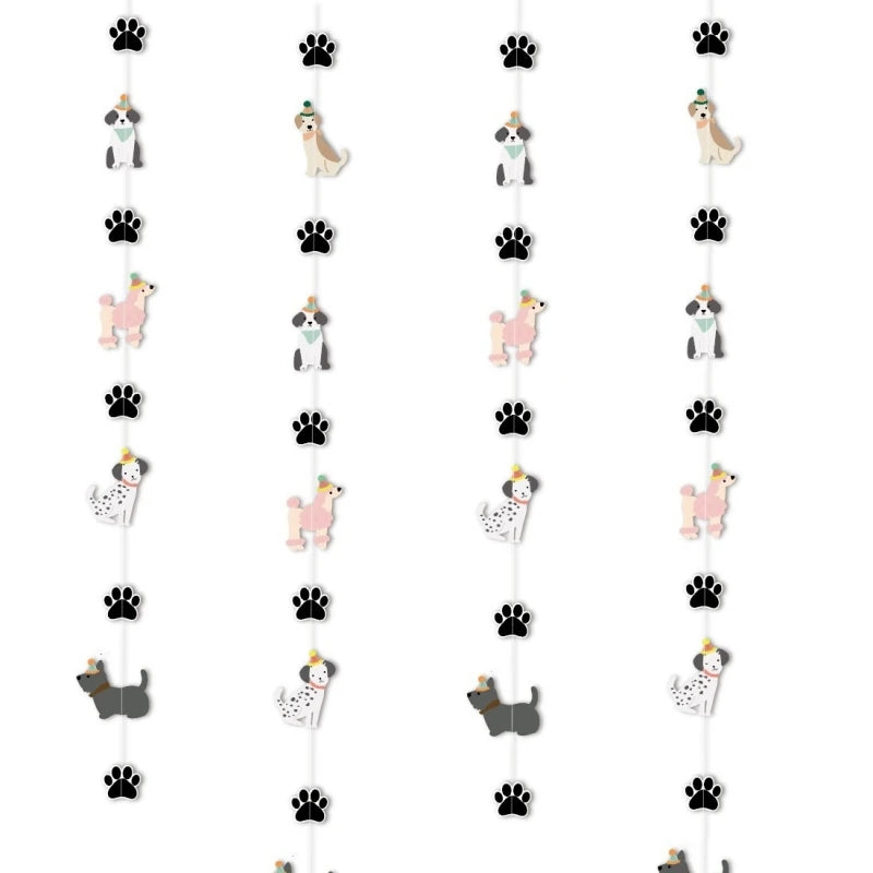 Pet Theme Decoration Cute Cartoon Dog Paw Print Garland Birthday Baby Shower Gift Giving Party Background Hanging Banner Prop