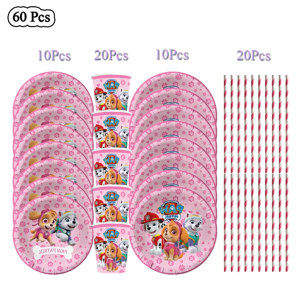Paw Patrol Birthday Decorations Dogs Skye Disposable Tableware Party Package Tablecloth Kids Favor Childrens Party Supplies