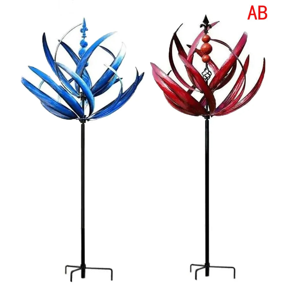 1/2pcs Harlow Wind Spinner Metal Windmill 3D Wind Powered Kinetic Sculpture Lawn Metal Wind Solar Spinners Yard for Garden Decor