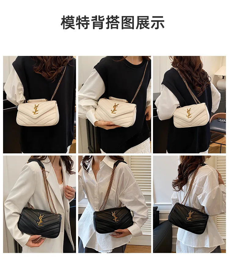 2025 Embroidered Quilted Chain Bag, Women's Luxury Crossbody Purse, Vintage Diamond Pattern Shoulder Bag with Stitching