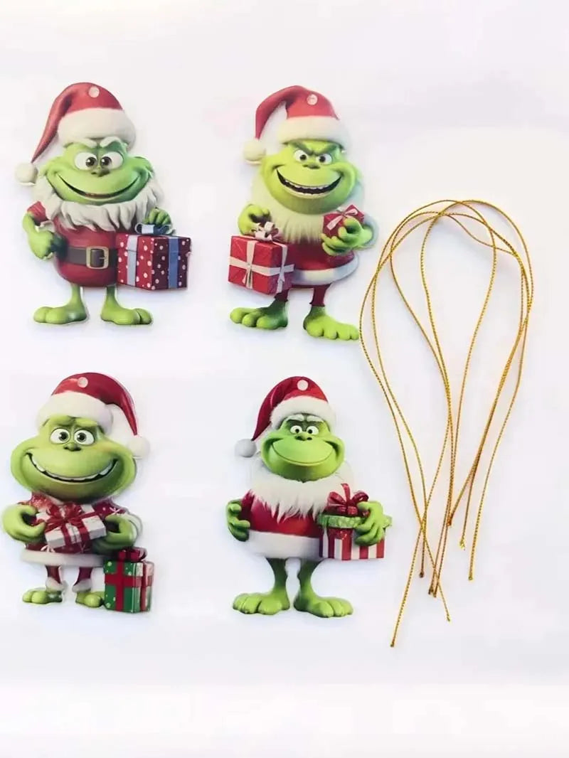 4Pc Christmas Decoration Grinch Collection: Multi-functional Ornaments for Cars, Christmas Trees, and Backpacks